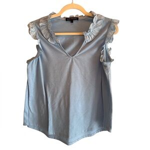 Gibson Light Blue Ruffle Trim Blouse in Size L
